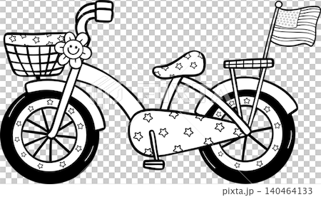 Groovy 4th of July outline, Bicycle with Stars Doodle Hand Drawn 140464133