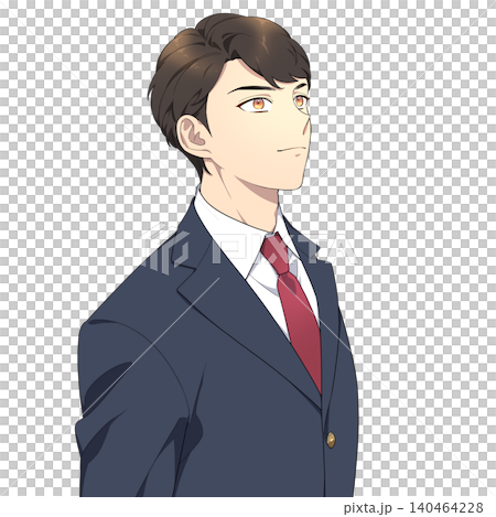 真っ直ぐ前を見つめる男子学生のイラスト（冬服） 140464228