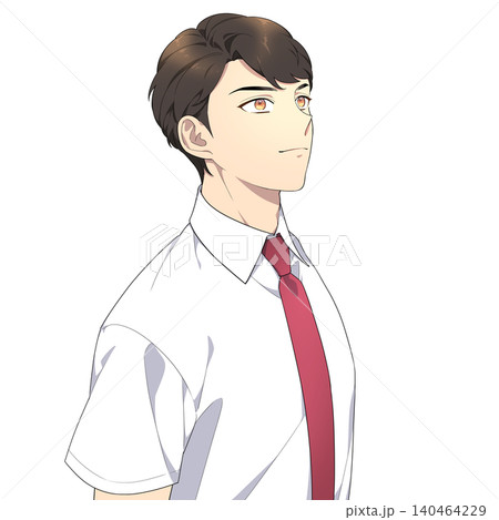 真っ直ぐ前を見つめる男子学生のイラスト(夏服) 真っ直ぐ前を見つめる男子学生のイラスト(夏服) 140464229