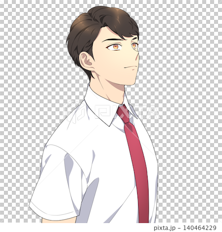 真っ直ぐ前を見つめる男子学生のイラスト(夏服) 真っ直ぐ前を見つめる男子学生のイラスト(夏服) 140464229