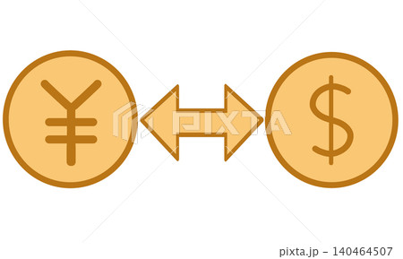 円とドルのコインを双方向矢印で繋いだ両替のイラスト 円とドルのコインを双方向矢印で繋いだ両替のイラスト 140464507