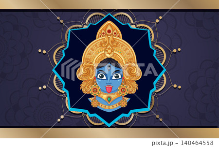 Hindu Goddess Kali Vector Illustration with Golden Mandala Background 140464558