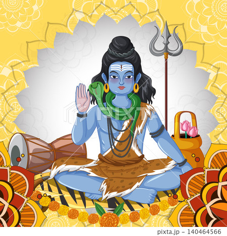 Lord Shiva Vector Illustration in Meditating Pose with Traditional Symbols Lord Shiva Vector Illustration in Meditating Pose with Traditional Symbols 140464566