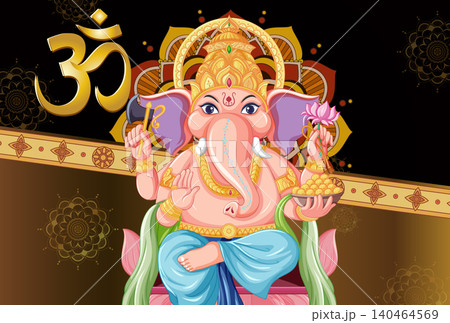 Lord Ganesha Illustration with Om Symbol and Mandala Background Lord Ganesha Illustration with Om Symbol and Mandala Background 140464569