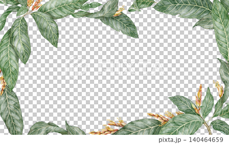Sanchezia plant rectangular frame with copy space. Hand drawn watercolor background with tropical green leaves in botanical style. Exotic floral natural design for garden card or botanical template 140464659