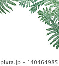 Tropical leaves square frame Philodendron Selloum watercolor botanical illustration. Hand drawn green foliage texture with copy space. Floral nature design for garden card decorative template. 140464985