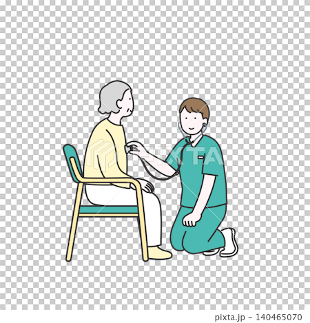 Home nursing illustration: A visiting nurse performs a health check on an elderly woman. Home nursing illustration: A visiting nurse performs a health check on an elderly woman. 140465070