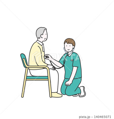 在宅医療で健康チェックを行う訪問看護師のイラスト 在宅医療で健康チェックを行う訪問看護師のイラスト 140465071