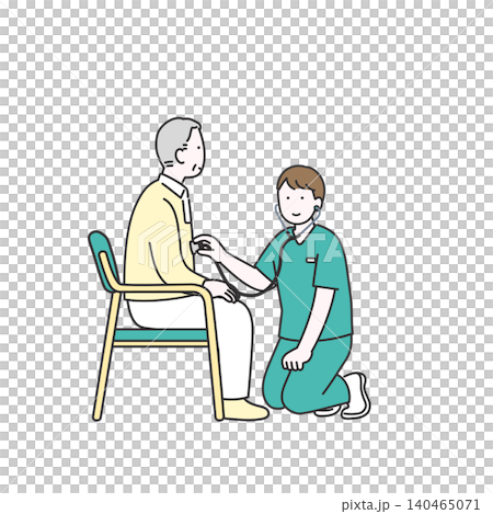 在宅医療で健康チェックを行う訪問看護師のイラスト 在宅医療で健康チェックを行う訪問看護師のイラスト 140465071