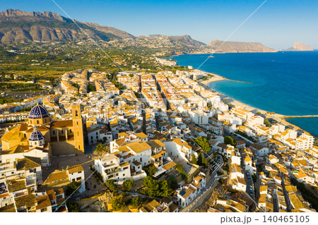 View from drone of Spanish town of Altea on Mediterranean coast 140465105