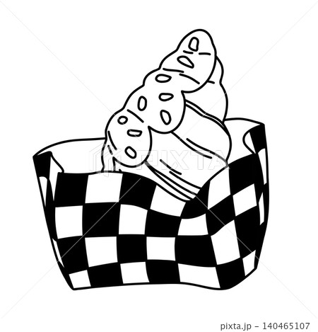 Linear contour croissant in a checkered paper bag stylish trendy baking design flat croissant Linear contour croissant in a checkered paper bag stylish trendy baking design flat croissant 140465107