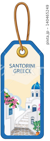 Mediterranean Travel Luggage Tag Illustration with Greek Island Architecture 140465249