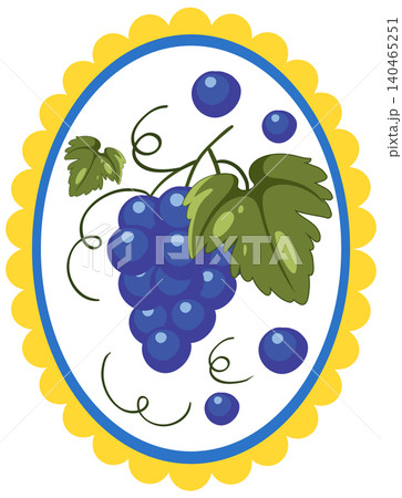 Mediterranean Style Vector Illustration of Blue Grapes in Scalloped Frame 140465251