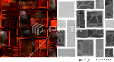 Red Glowing Geometric Block Pattern with Height Map 140466362