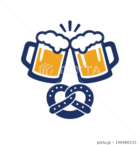 Oktoberfest Celebration Toast Clinking Beer Mugs and Pretzel Design 140466515