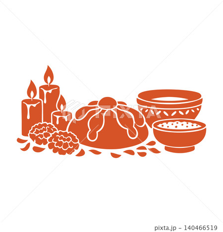 Day of the Dead Altar Pan de Muerto and Candles Silhouette Day of the Dead Altar Pan de Muerto and Candles Silhouette 140466519