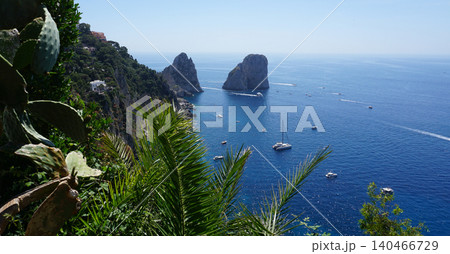 Beautiful coastline - Faraglioni rocks at Capri In Naples, Italy. Beach landscape. 140466729