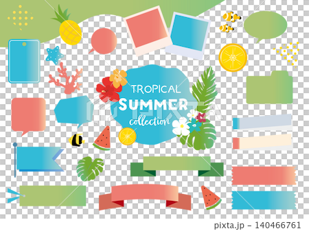 トロピカルな夏のフレームと見出し素材セット トロピカルな夏のフレームと見出し素材セット 140466761