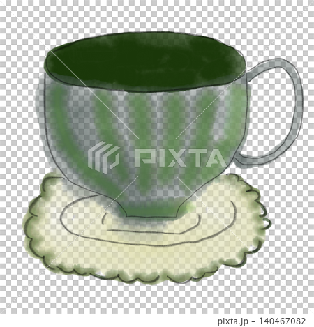緑、灰色のティーカップ、ソーサーのイラスト素材(水彩画) 緑、灰色のティーカップ、ソーサーのイラスト素材(水彩画) 140467082