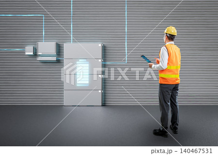 Asian engineer or technician with battery energy storage system for residential used Asian engineer or technician with battery energy storage system for residential used 140467531