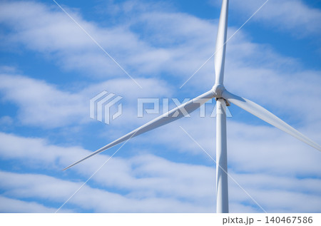 Wind energy and sustainable power generation with wind turbines, Eco-friendly solutions for renewable resources. Wind power farm and sustainable development of renewable energy, green technology. 140467586