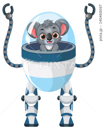 Cute Cartoon Koala Character Operating a Futuristic Robot Suit Cute Cartoon Koala Character Operating a Futuristic Robot Suit 140468097