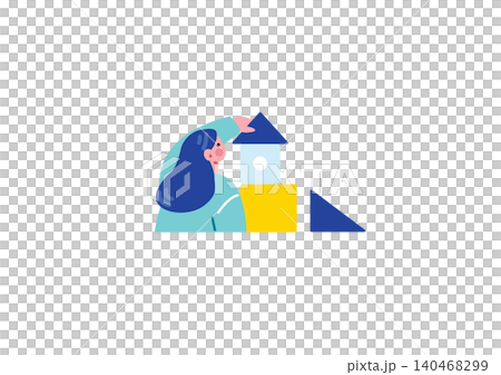 ブロックを組み立てる女性のイラスト 140468299