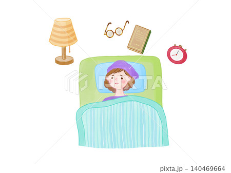 布団で眠れず困っている女性 布団で眠れず困っている女性 140469664