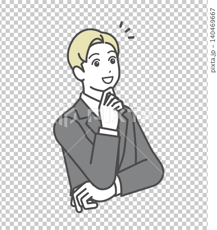 Illustration of a businessman (upper body) who is struck by an idea, notices something, or is impressed. (V001) Illustration of a businessman (upper body) who is struck by an idea, notices something, or is impressed. (V001) 140469667