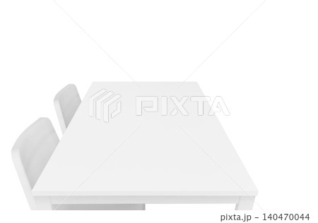 A side view of a white table and white chair against a white background. A side view of a white table and white chair against a white background. 140470044