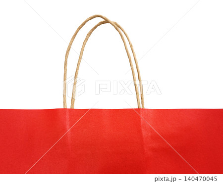 A close-up image of an empty red shopping paper bag against a white background. A close-up image of an empty red shopping paper bag against a white background. 140470045