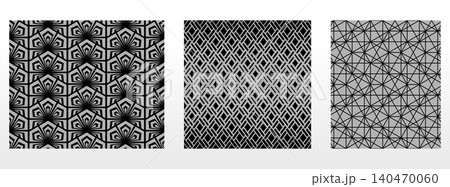 Geometric set of seamless black and gray patterns. Simple vector graphics Geometric set of seamless black and gray patterns. Simple vector graphics 140470060