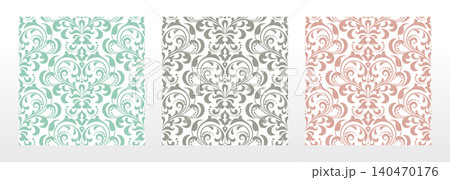 Wallpapers in the style of Baroque.. Set of colored floral ornaments. Seamless vector backgrounds Graphic patterns for fabric, wallpaper, packaging. Ornate Damask flower illustration Wallpapers in the style of Baroque.. Set of colored floral ornaments. Seamless vector backgrounds Graphic patterns for fabric, wallpaper, packaging. Ornate Damask flower illustration 140470176