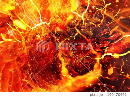マグマが爆発する抽象背景テクスチャ｜火山エネルギーと灼熱のクラックパターン 140470461