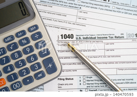 Tax form 1040 U.S. Individual Income Tax Return, business finance. Tax form 1040 U.S. Individual Income Tax Return, business finance. 140470593