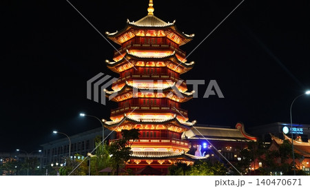 Stunning Pagoda Architecture Lit Up at Night View Stunning Pagoda Architecture Lit Up at Night View 140470671