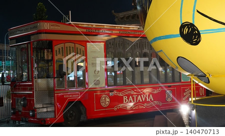 Batavia Bus Tram at Night in Jakartas Golf Island PIK Batavia Bus Tram at Night in Jakartas Golf Island PIK 140470713