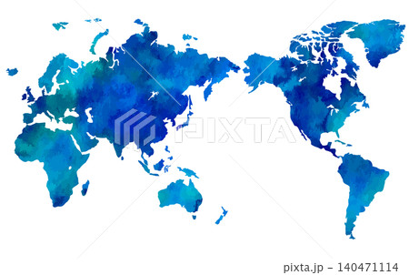水彩風ベクター・世界地図・青 140471114