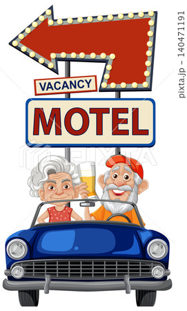 Senior Couple Arriving at Motel in Classic Car 140471191