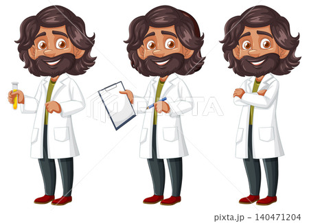Smiling Male Scientist in Lab Coat with Test Tube and Clipboard Smiling Male Scientist in Lab Coat with Test Tube and Clipboard 140471204