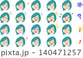 緑色の髪の若い女性の様々な表情のイラストセット 140471257