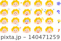 パーマをかけた黄色い髪の若い女性の様々な表情のイラストセット 140471259