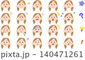 髪の毛を2つに縛った若い女性の様々な表情のイラストセット 140471261