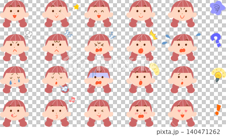 赤毛の三つ編みの若い女性の様々な表情のイラストセット 赤毛の三つ編みの若い女性の様々な表情のイラストセット 140471262