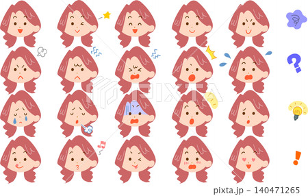 赤毛の若い女性の様々な表情のイラストセット 140471265