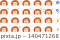 おかっぱの若い女性の様々な表情のイラストセット 140471268