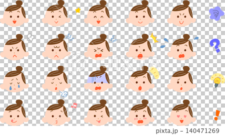 若い女性の様々な表情のイラストセット 若い女性の様々な表情のイラストセット 140471269
