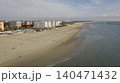 Drone view of sandy beach with umbrellas and gazebos.Summer vacation concept.Lido Adriano town,Adriatic coast, Emilia Romagna,Italy. 140471432