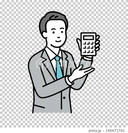 電卓を持ったスーツ姿の会社員の男性 140471781
