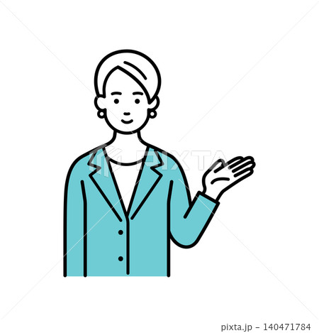 説明をするスーツ姿の会社員の女性 140471784
